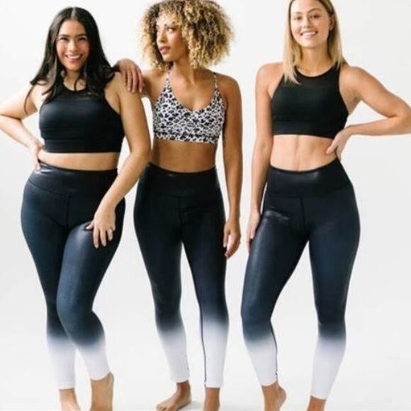 Zyia Black & White Metallic Ombre Light n Tight Hi Rise 24" Leggings Size 4 - Picture 1 of 6
